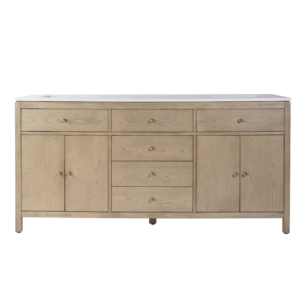 Nora 72 in. W Quartz Double Sink Bathroom Vanity Set, Light Brown. Picture 5
