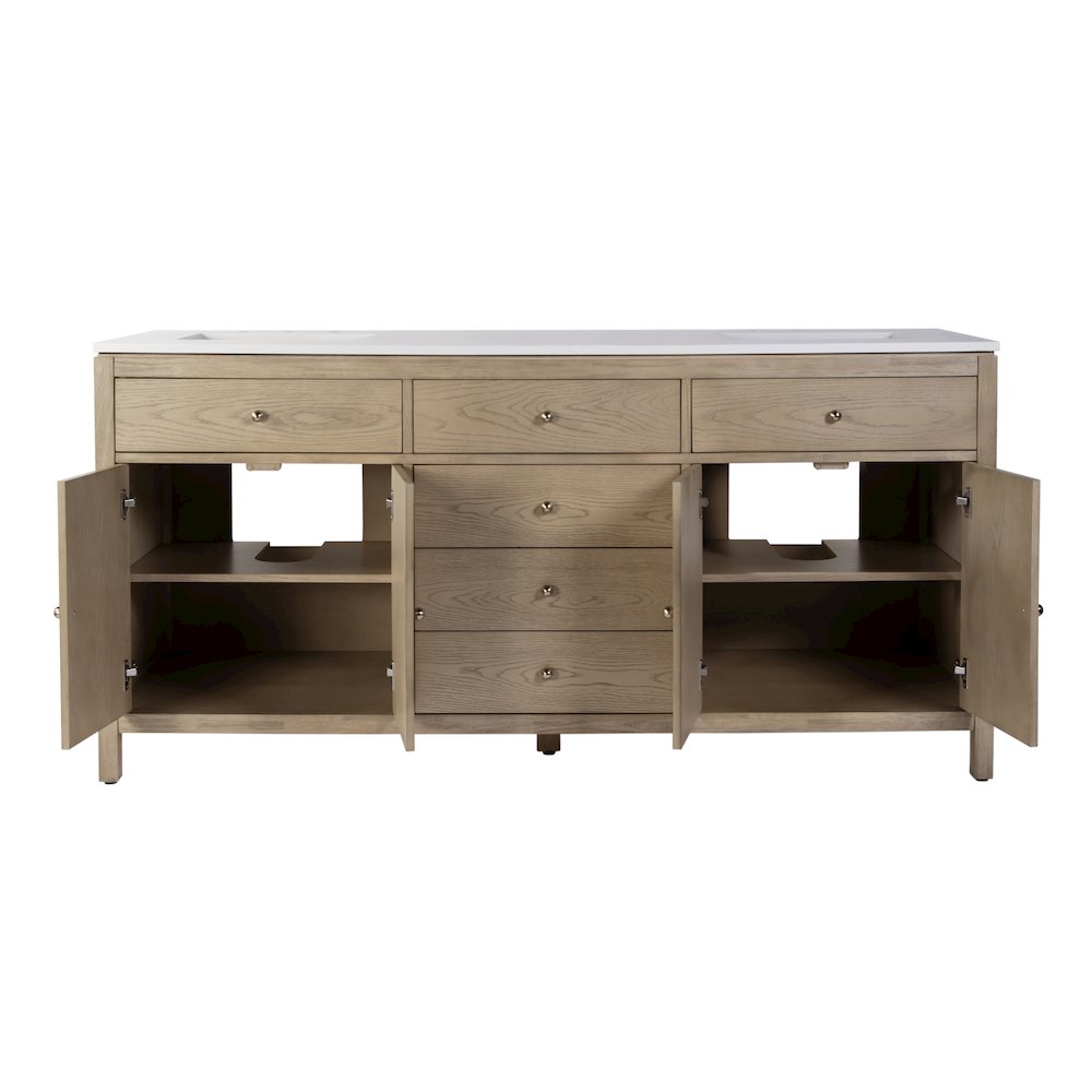 Nora 72 in. W Quartz Double Sink Bathroom Vanity Set, Light Brown. Picture 6