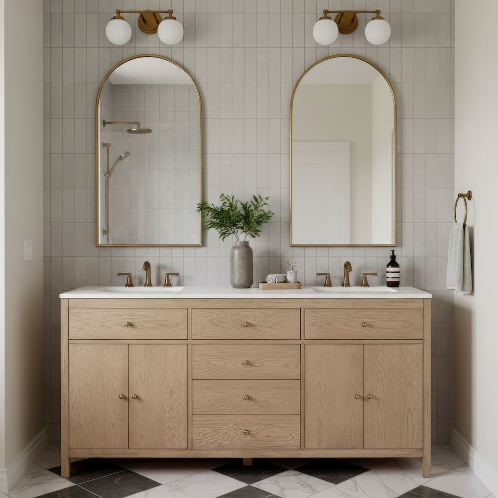 Nora 72 in. W Quartz Double Sink Bathroom Vanity Set, Light Brown. Picture 2