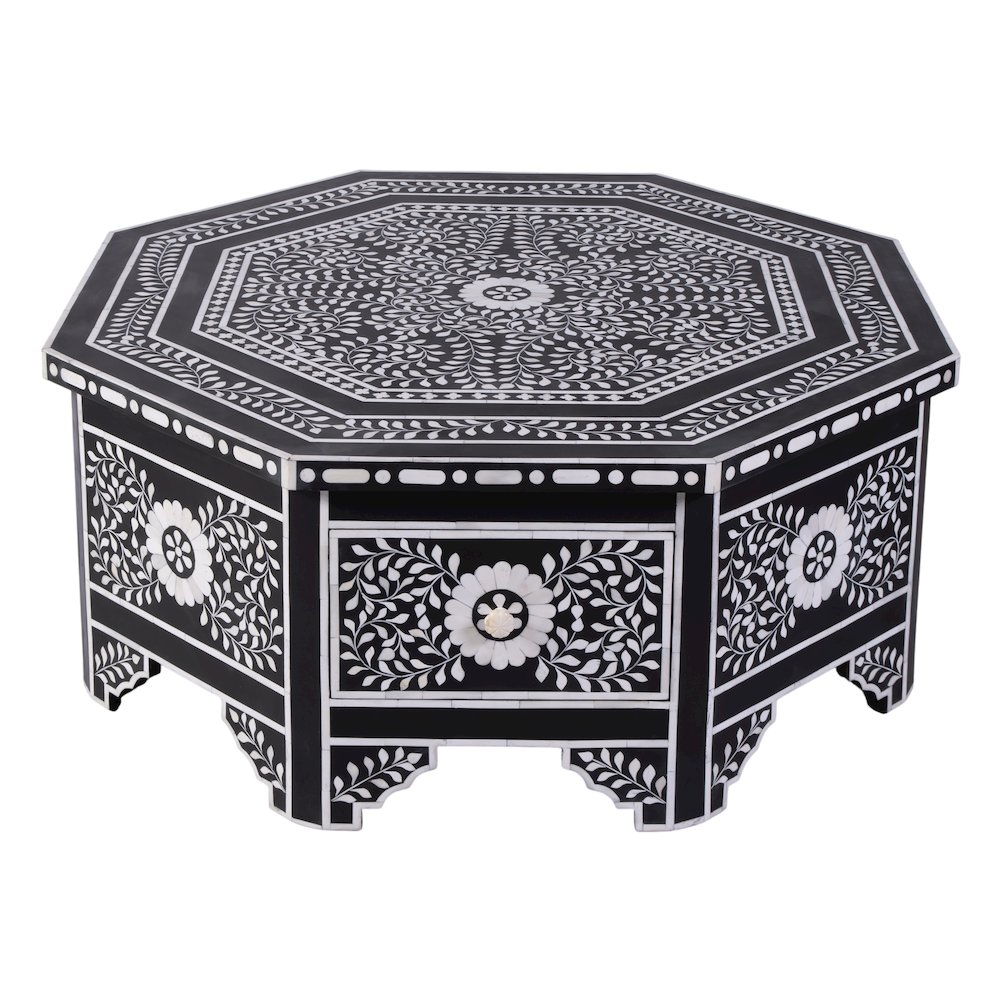 Blackwell 40.25" W Octagonal Bone In-Lay Coffee Table, Black, White. Picture 1