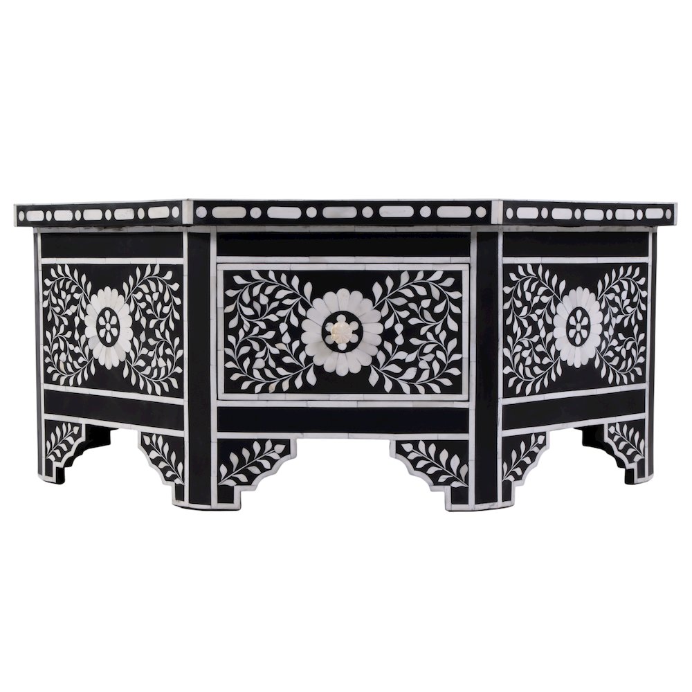 Blackwell 40.25" W Octagonal Bone In-Lay Coffee Table, Black, White. Picture 4