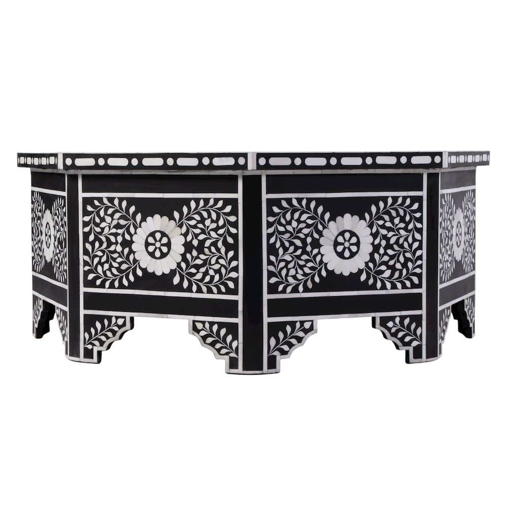 Blackwell 40.25" W Octagonal Bone In-Lay Coffee Table, Black, White. Picture 7