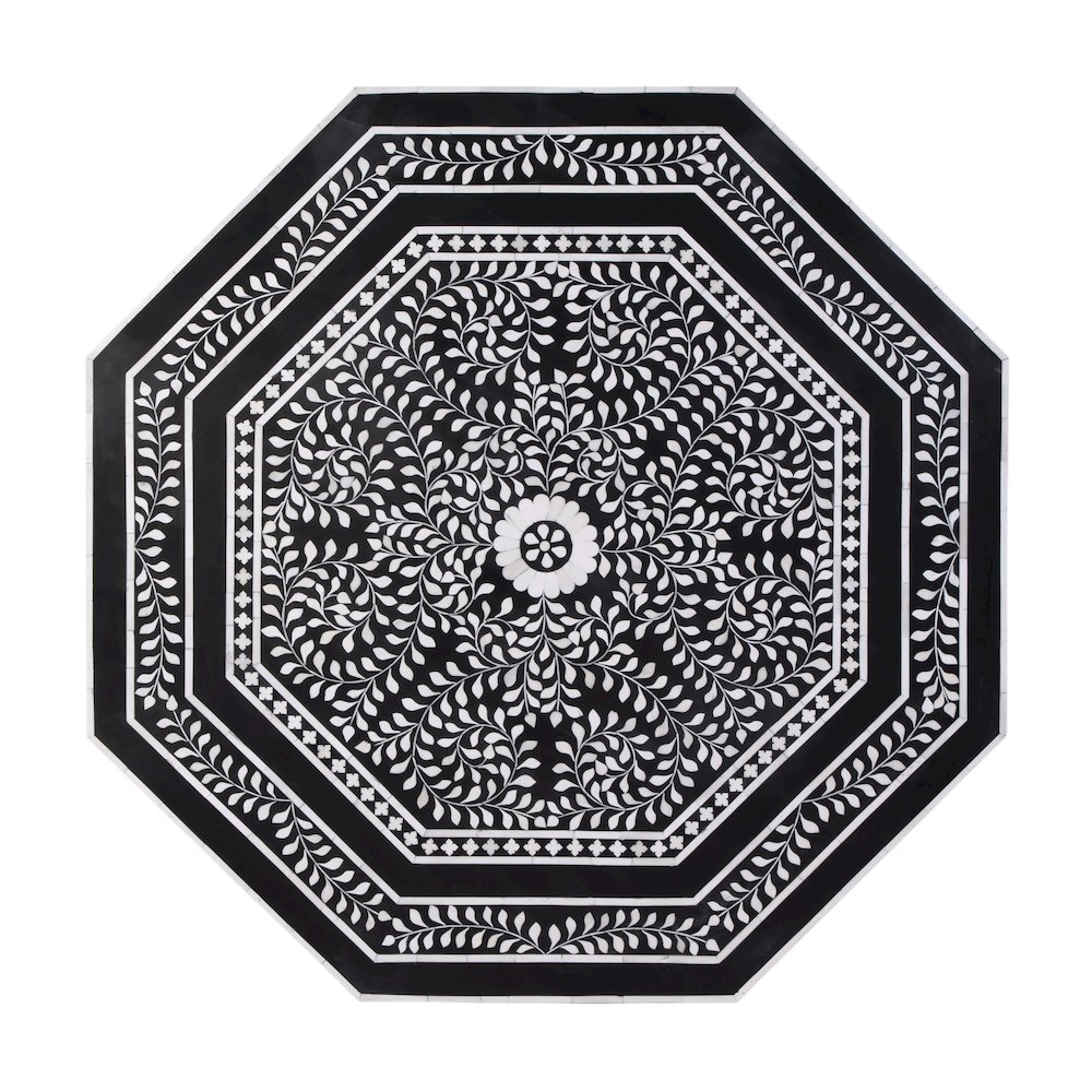 Blackwell 40.25" W Octagonal Bone In-Lay Coffee Table, Black, White. Picture 8