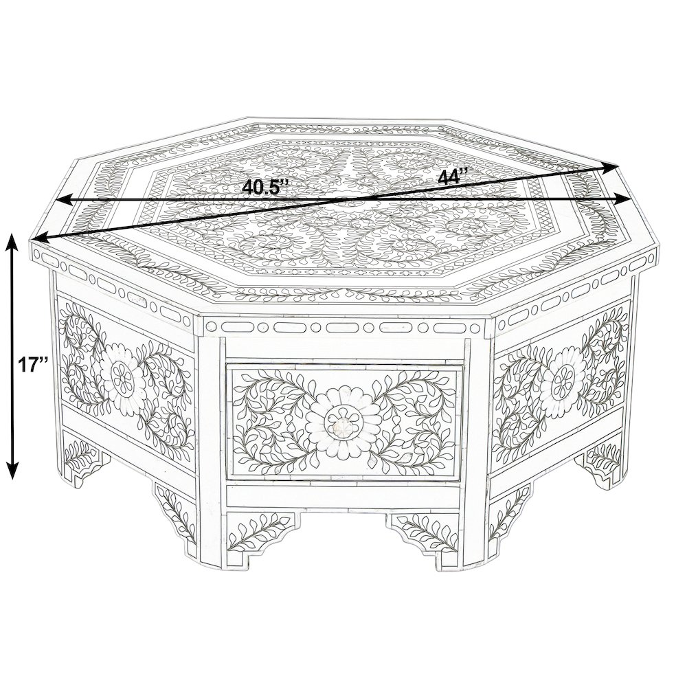 Blackwell 40.25" W Octagonal Bone In-Lay Coffee Table, Black, White. Picture 3