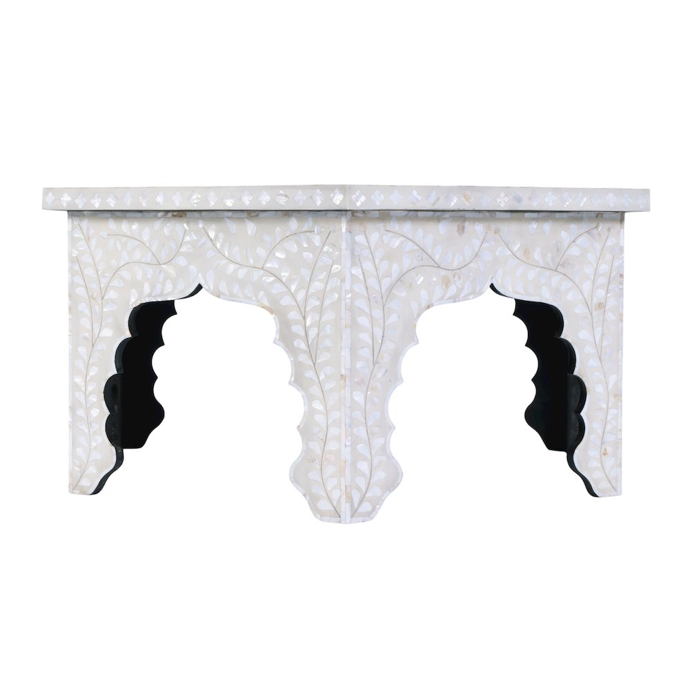 Marjorie 40.5 in W Hexagon Mother of Pearl Coffee Table, White. Picture 6