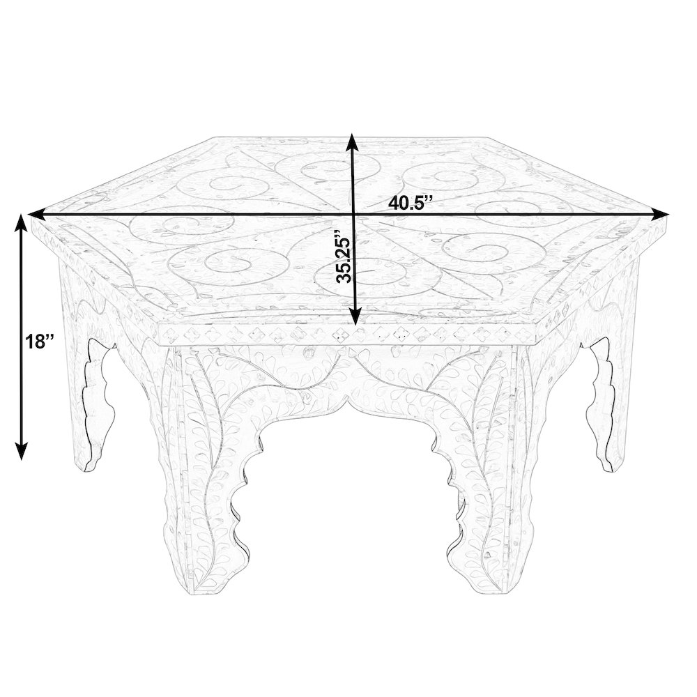 Marjorie 40.5 in W Hexagon Mother of Pearl Coffee Table, White. Picture 3