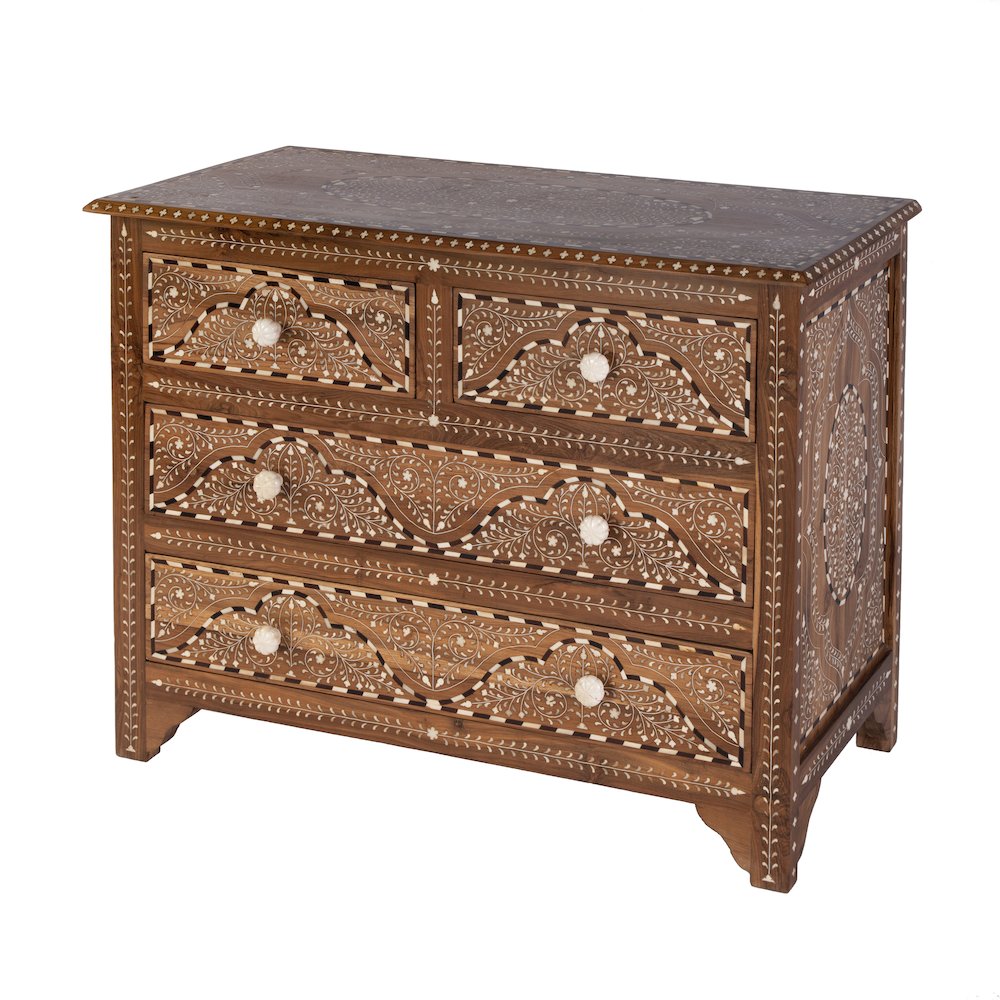 Rashmi 40 in. W Rectangular Bone 4 Drawer Accent Chest, Brown. Picture 1