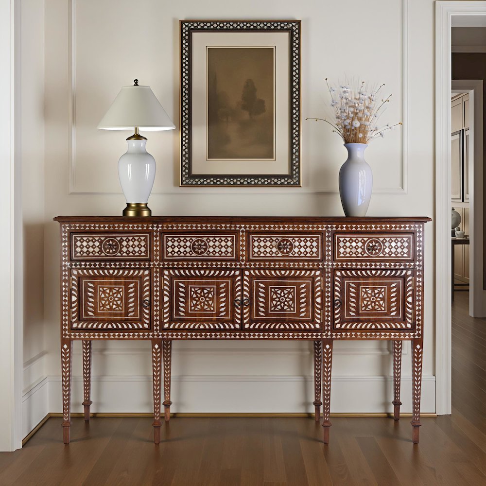 Manali 60 in. W Mother of Pearl and Wood Console Table, Brown. Picture 2