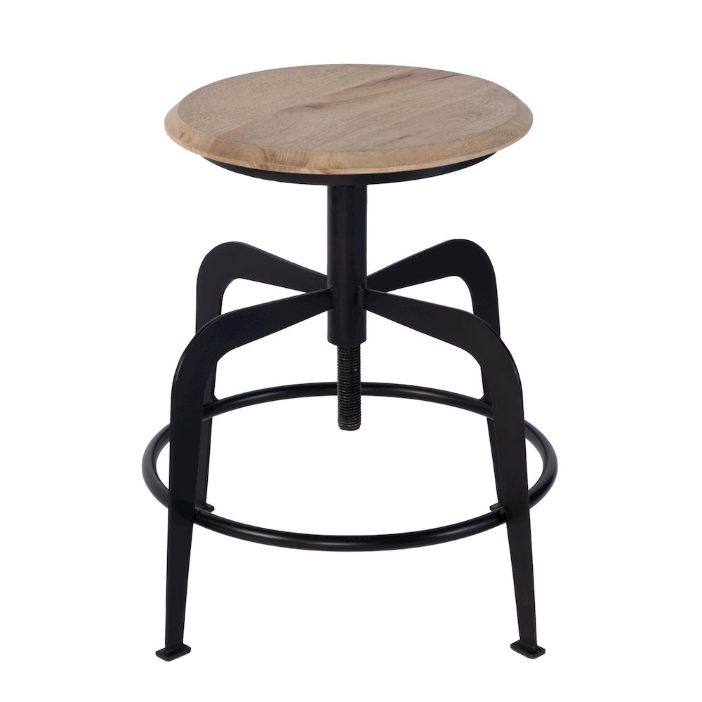 Edison 20-27 in. Adjustable Seat Height Iron Bar Stool, Black, Natural. Picture 4