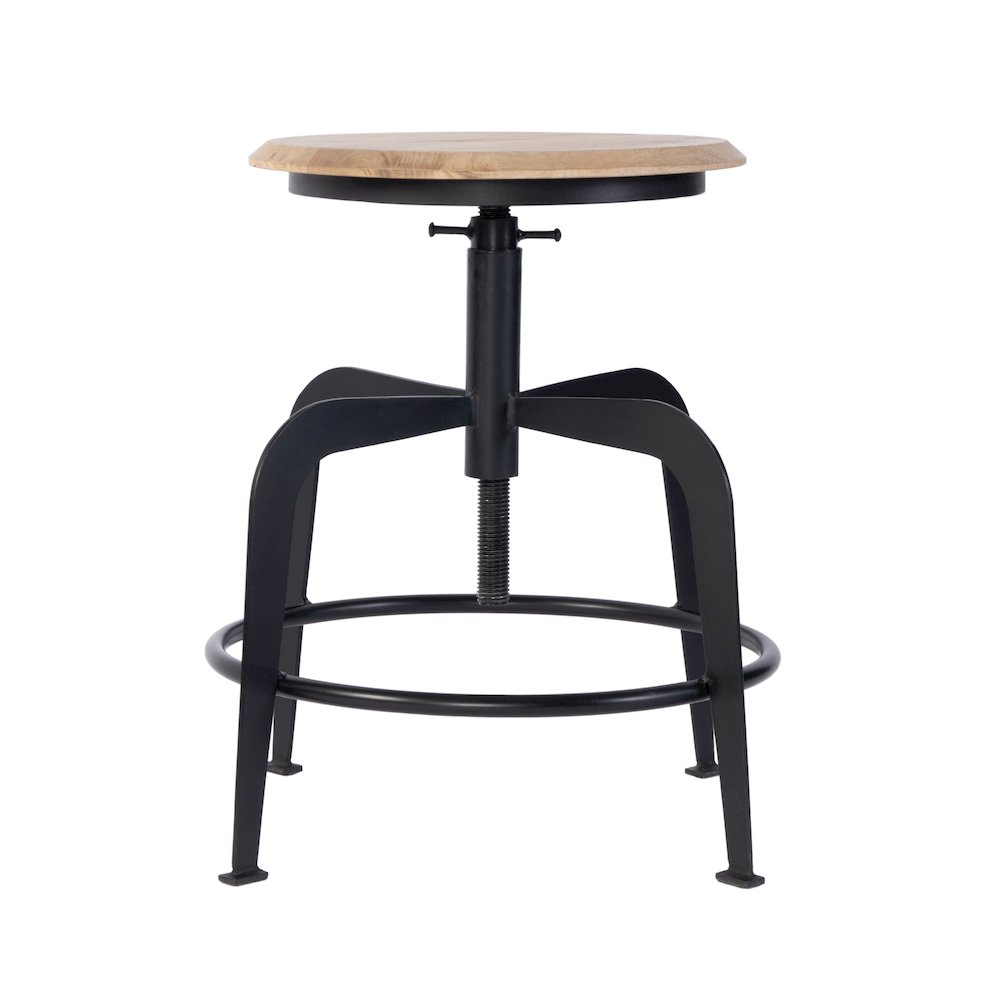 Edison 20-27 in. Adjustable Seat Height Iron Bar Stool, Black, Natural. Picture 5