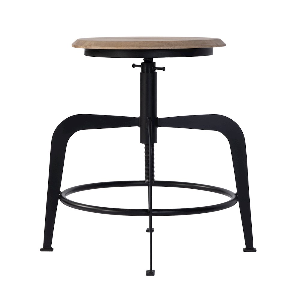 Edison 20-27 in. Adjustable Seat Height Iron Bar Stool, Black, Natural. Picture 6