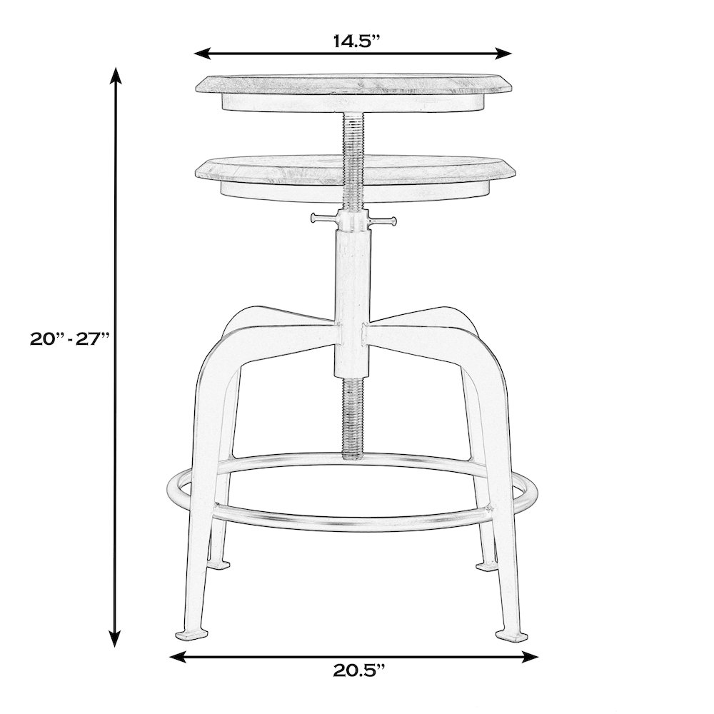 Edison 20-27 in. Adjustable Seat Height Iron Bar Stool, Black, Natural. Picture 3