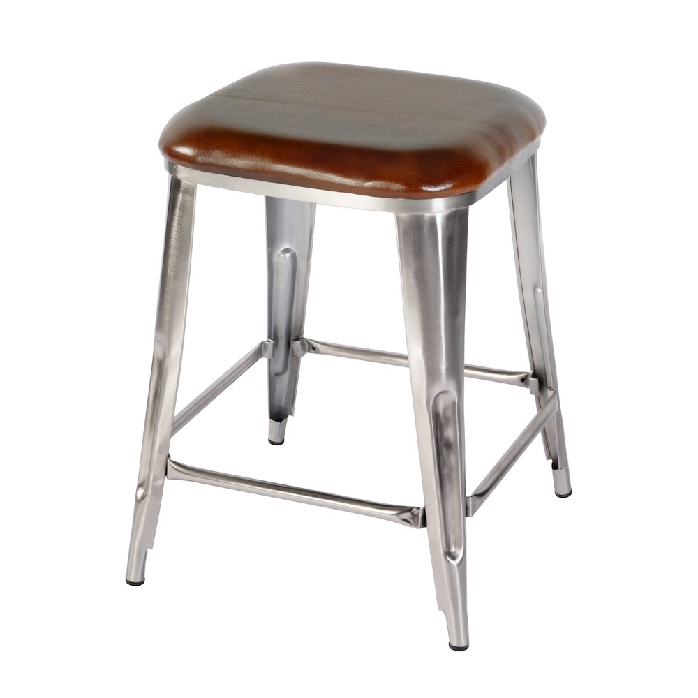 Eastham 24.75 in Seat Height Iron Counter Stool, Brown, Silver. Picture 1