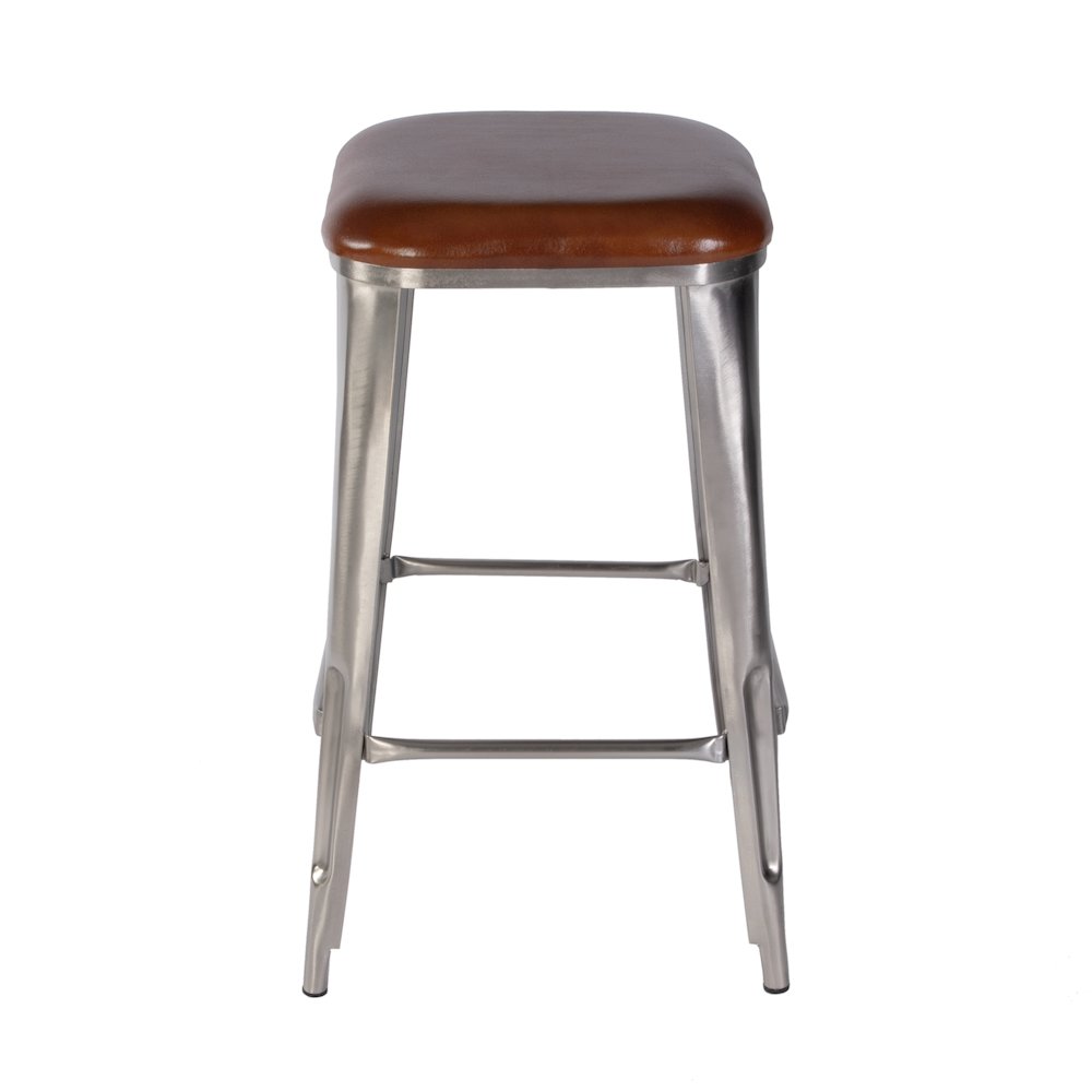 Eastham 30.75 in Seat Height Leather and Iron Bar Stool, Brown, Silver. Picture 4