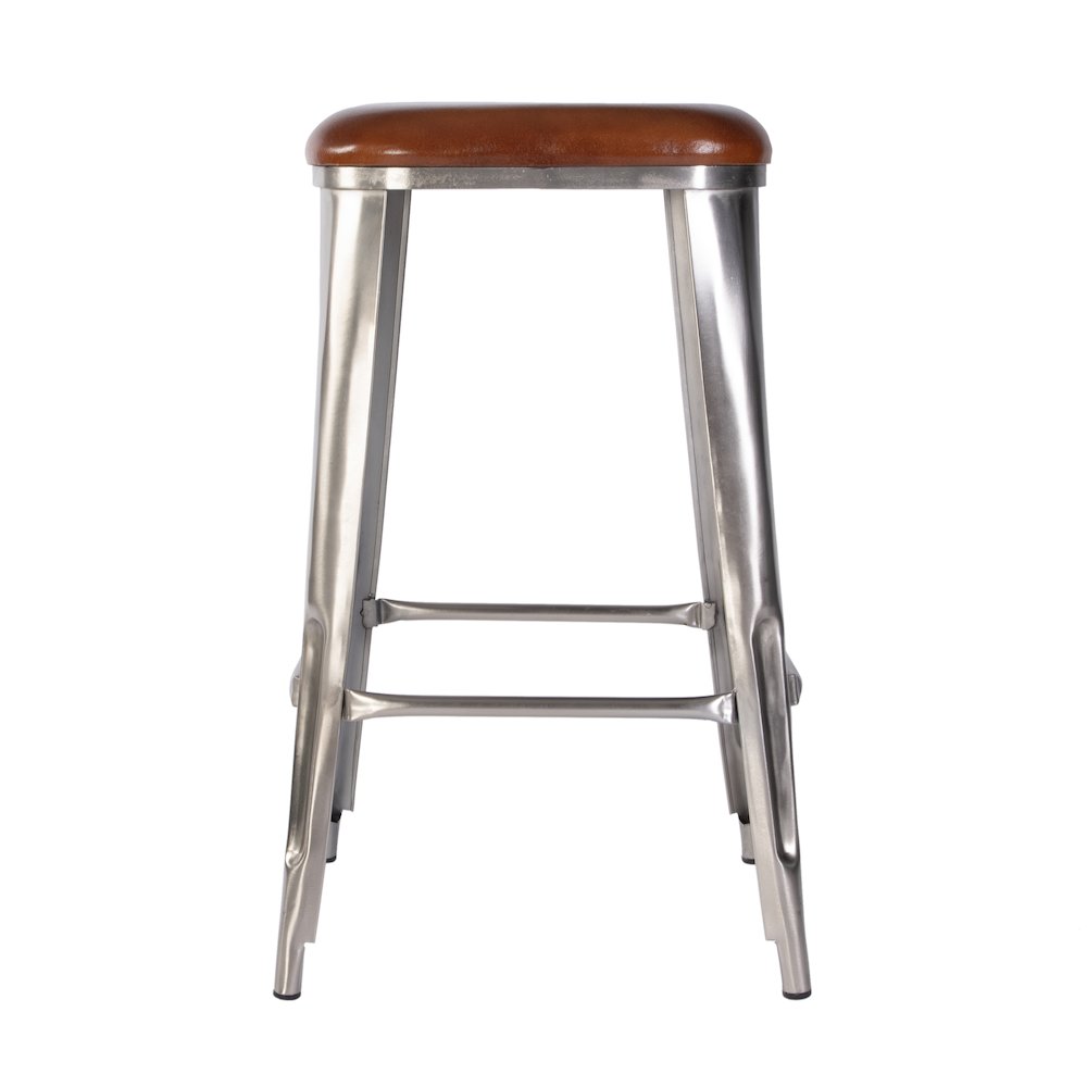 Eastham 30.75 in Seat Height Leather and Iron Bar Stool, Brown, Silver. Picture 5