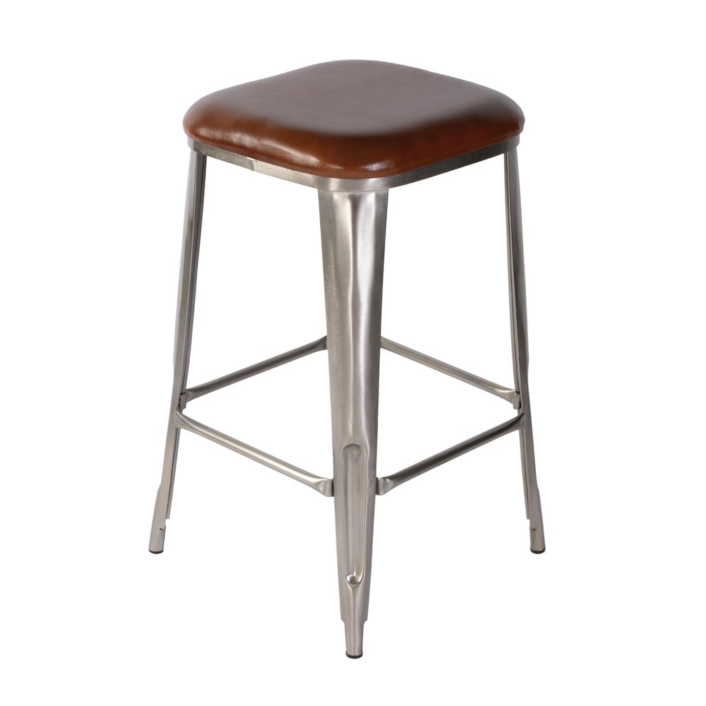 Eastham 30.75 in Seat Height Leather and Iron Bar Stool, Brown, Silver. Picture 6