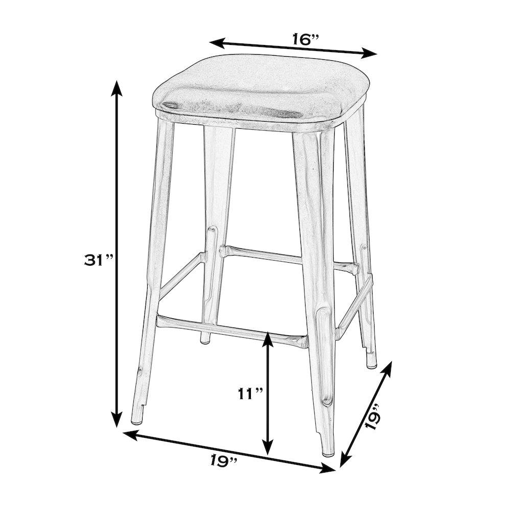 Eastham 30.75 in Seat Height Leather and Iron Bar Stool, Brown, Silver. Picture 3