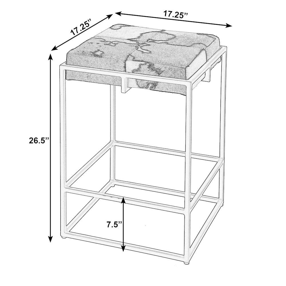 Stinson 26.5" Seat Height Hair on Hide Counter Stool, Black, White. Picture 3