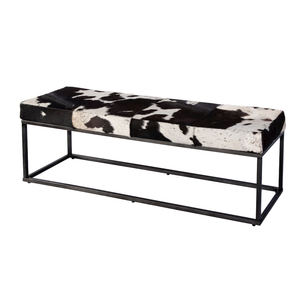 Stinson 54 in. W Hair on Hide and Iron Accent Bench, Black and White. Picture 1