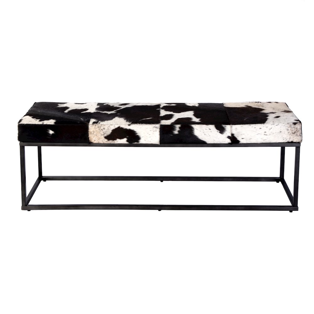 Stinson 54 in. W Hair on Hide and Iron Accent Bench, Black and White. Picture 3