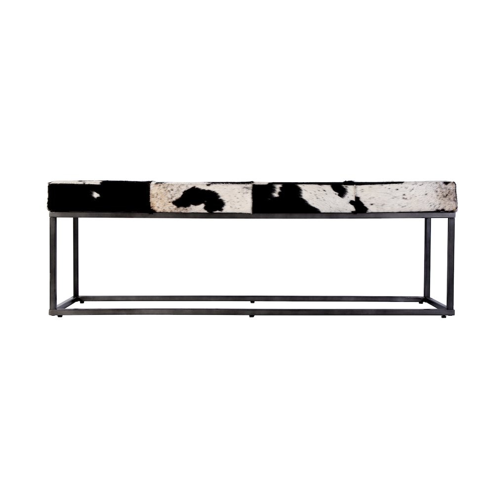 Stinson 54 in. W Hair on Hide and Iron Accent Bench, Black and White. Picture 4