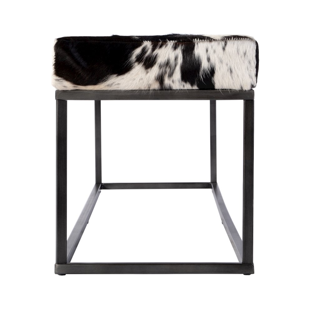 Stinson 54 in. W Hair on Hide and Iron Accent Bench, Black and White. Picture 5
