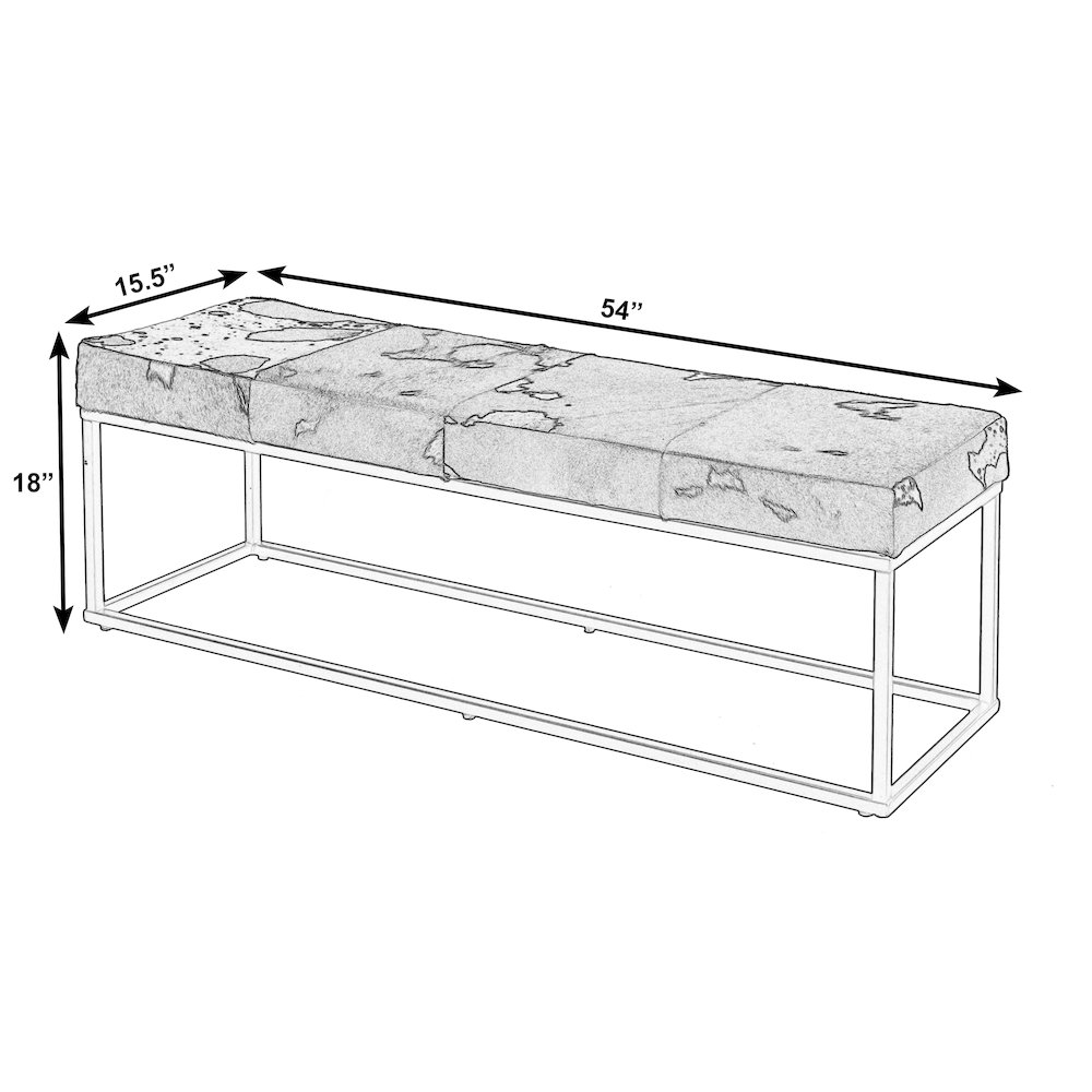 Stinson 54 in. W Hair on Hide and Iron Accent Bench, White, Black, Brown. Picture 2