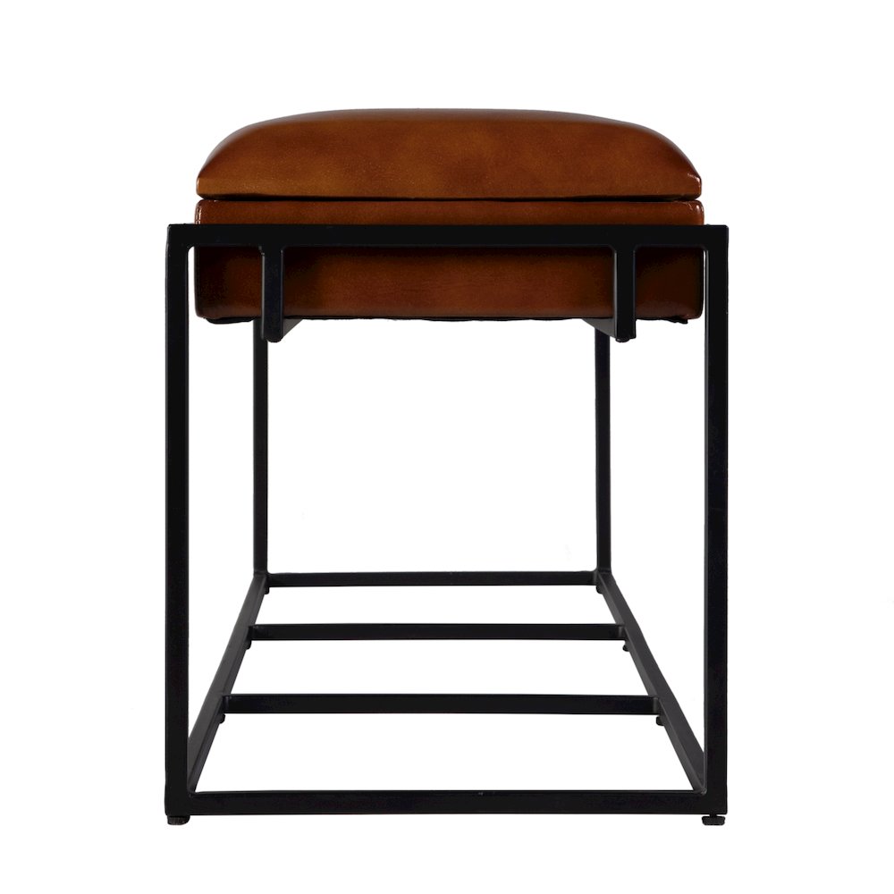 Kane 62 in. W Leather and Iron Accent Bench, Brown, Black. Picture 4