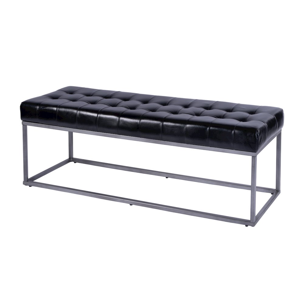 Knox 54 in. W Leather and Iron Accent Bench, Black. Picture 1