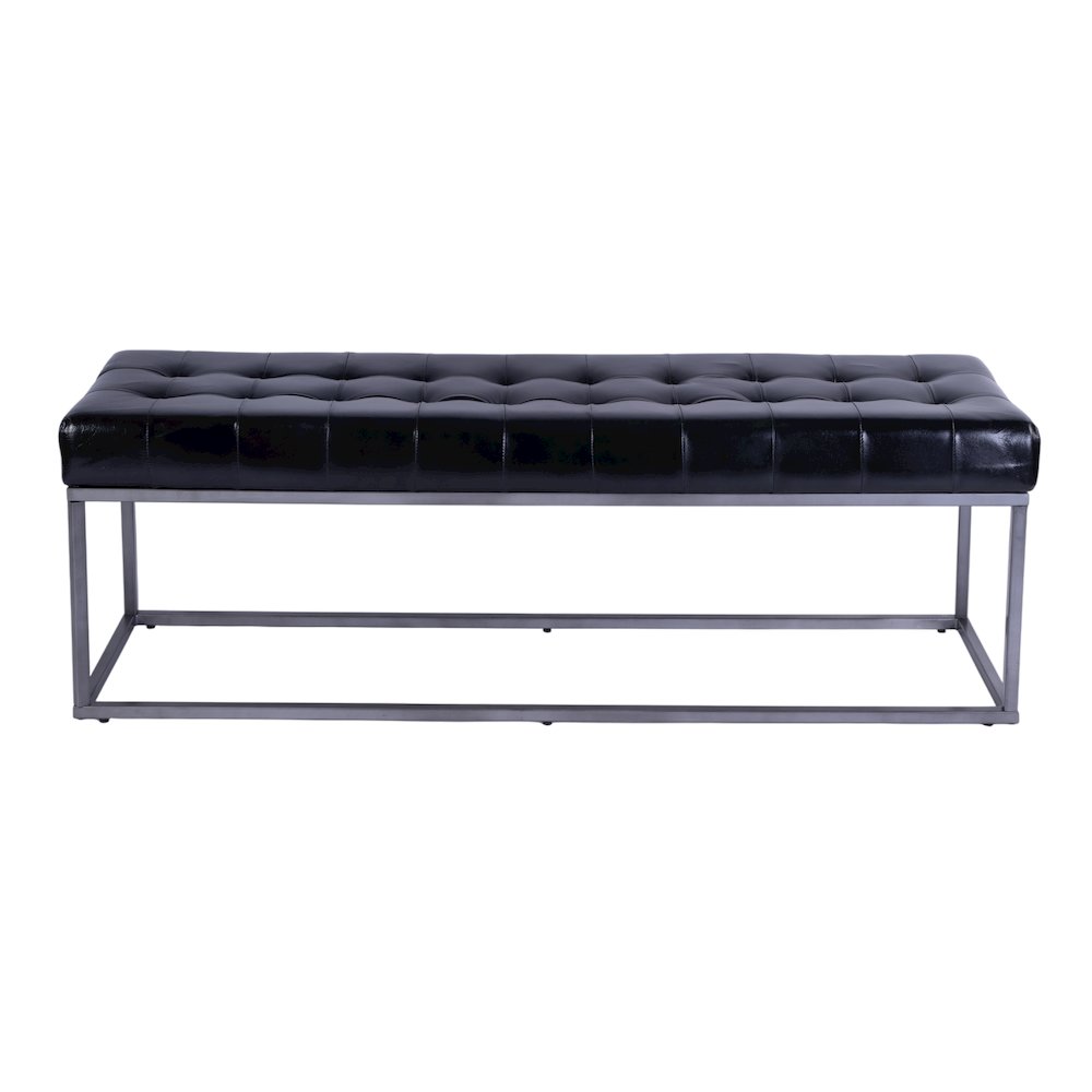 Knox 54 in. W Leather and Iron Accent Bench, Black. Picture 4