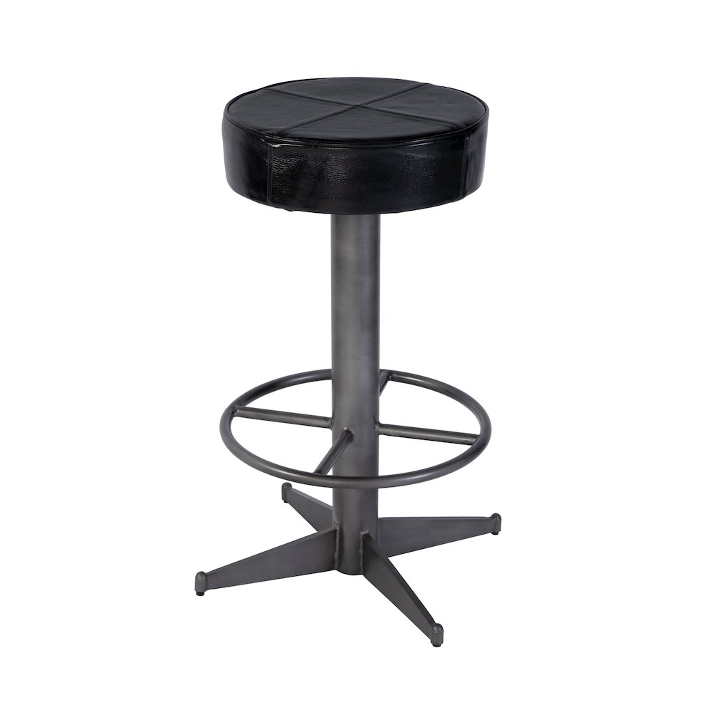 Malcolm 30 in. Seat Height Leather and Iron Bar Stool, Black. Picture 1