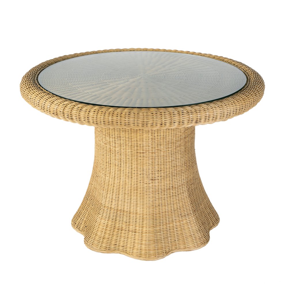 Bonita 42" W Round Rattan Dining Table with Glass Top, Natural. Picture 1