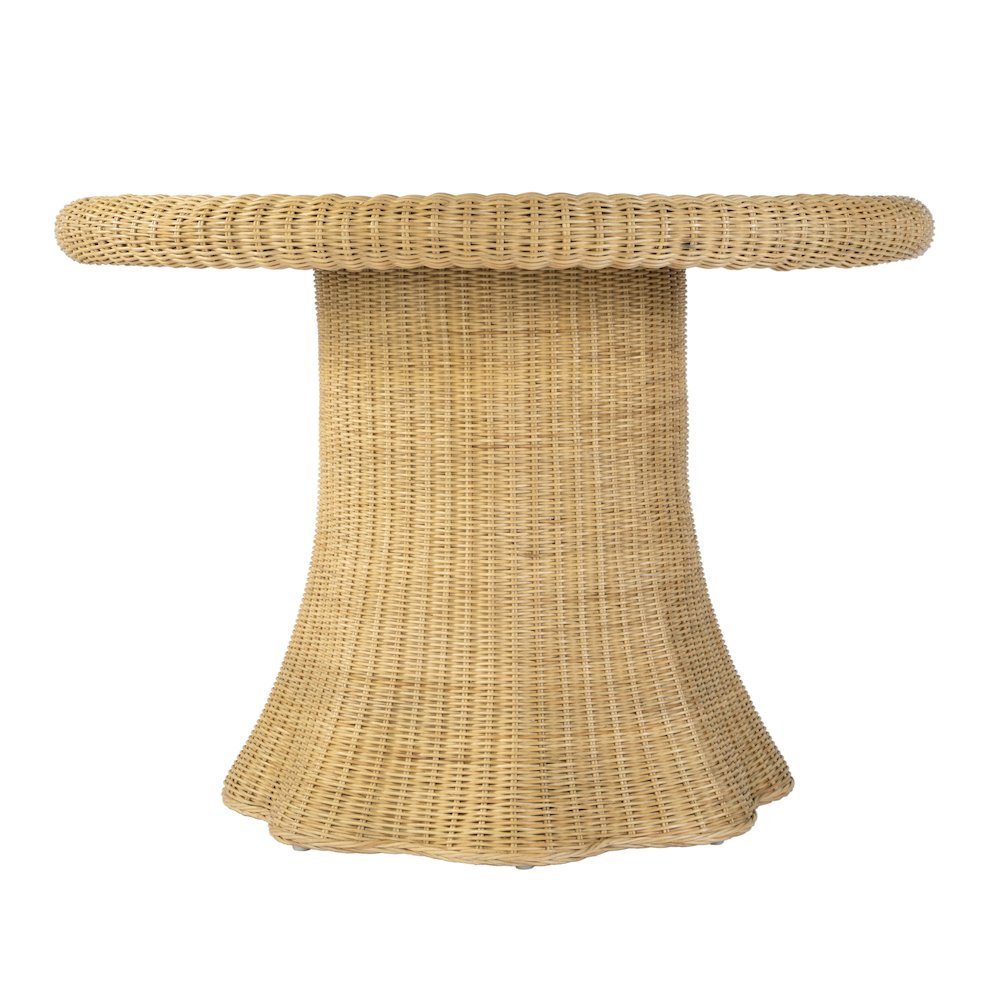 Bonita 42" W Round Rattan Dining Table with Glass Top, Natural. Picture 4