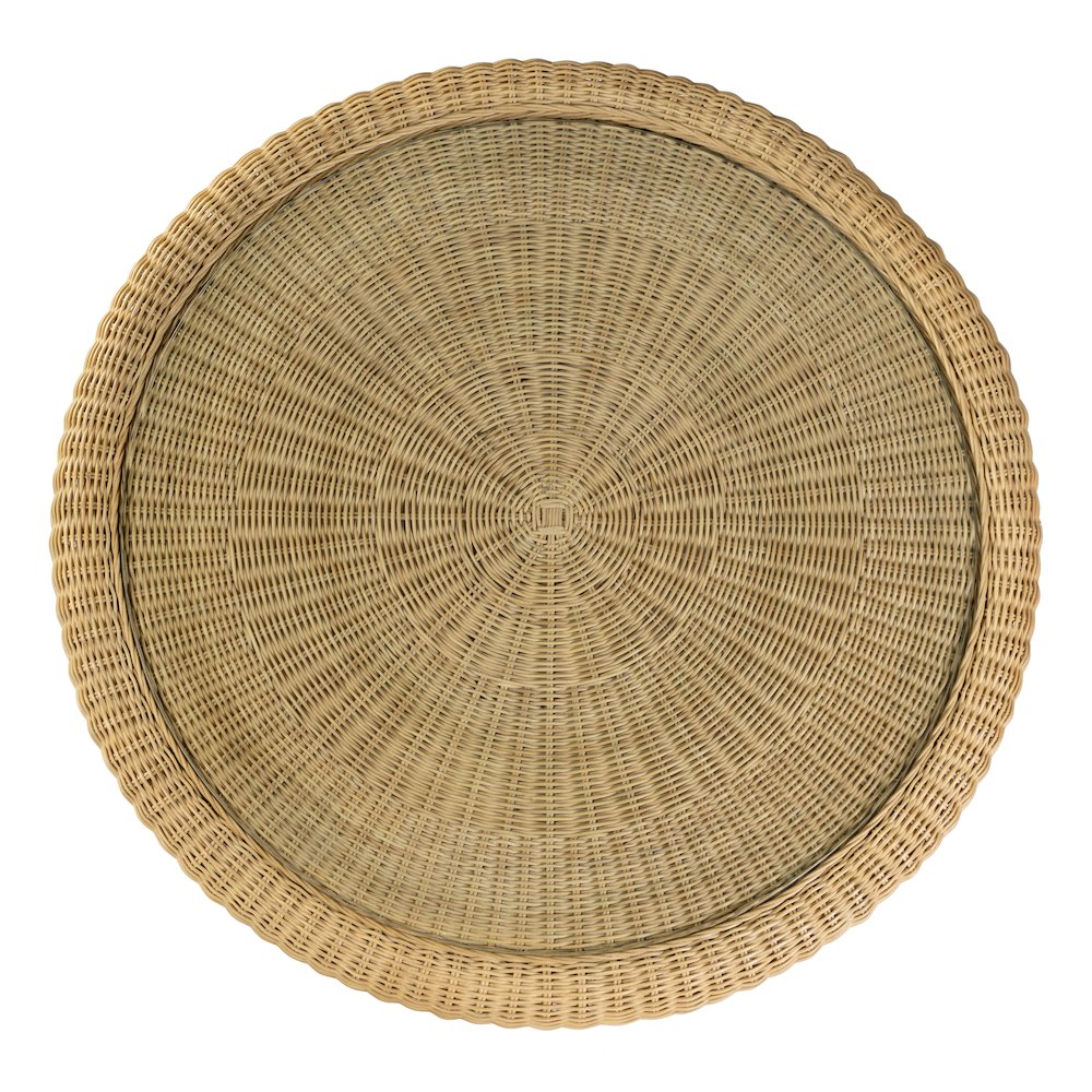 Bonita 42" W Round Rattan Dining Table with Glass Top, Natural. Picture 5