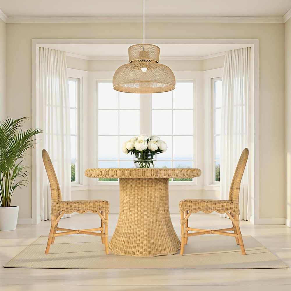 Bonita 42" W Round Rattan Dining Table with Glass Top, Natural. Picture 2