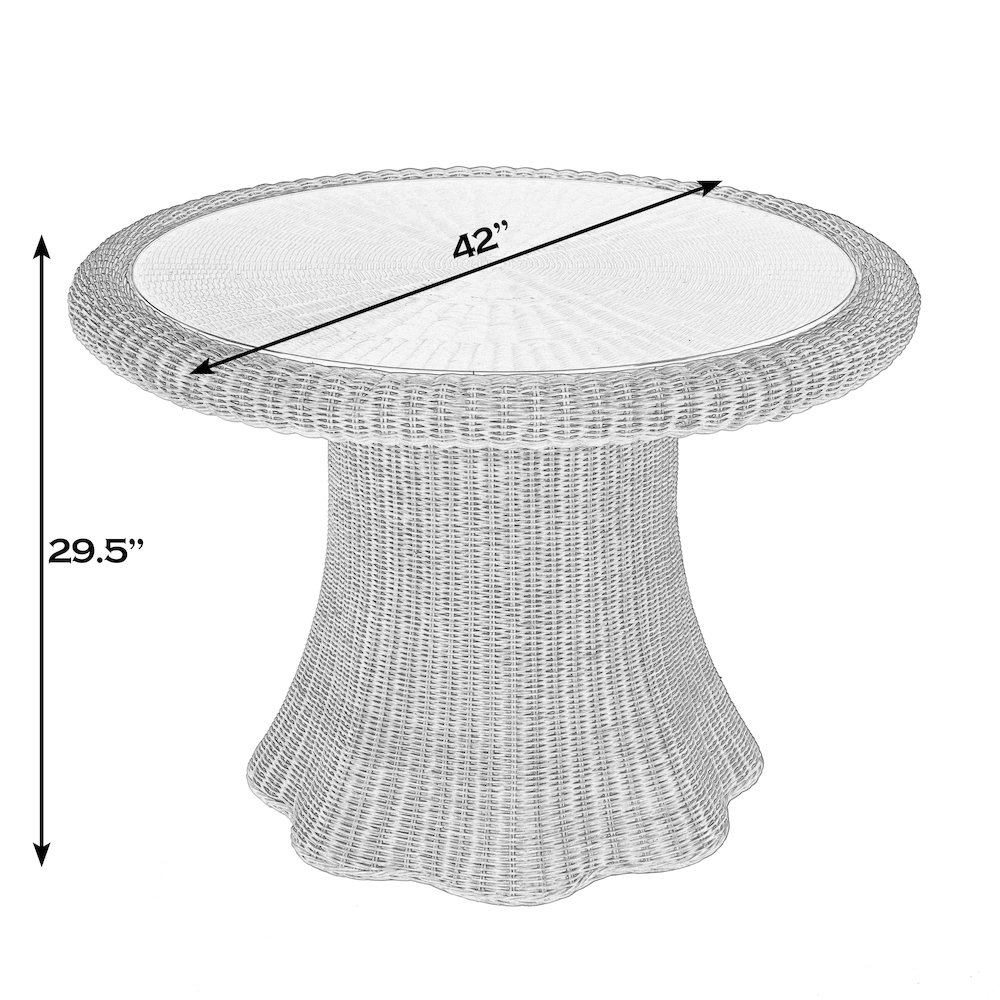 Bonita 42" W Round Rattan Dining Table with Glass Top, Natural. Picture 3