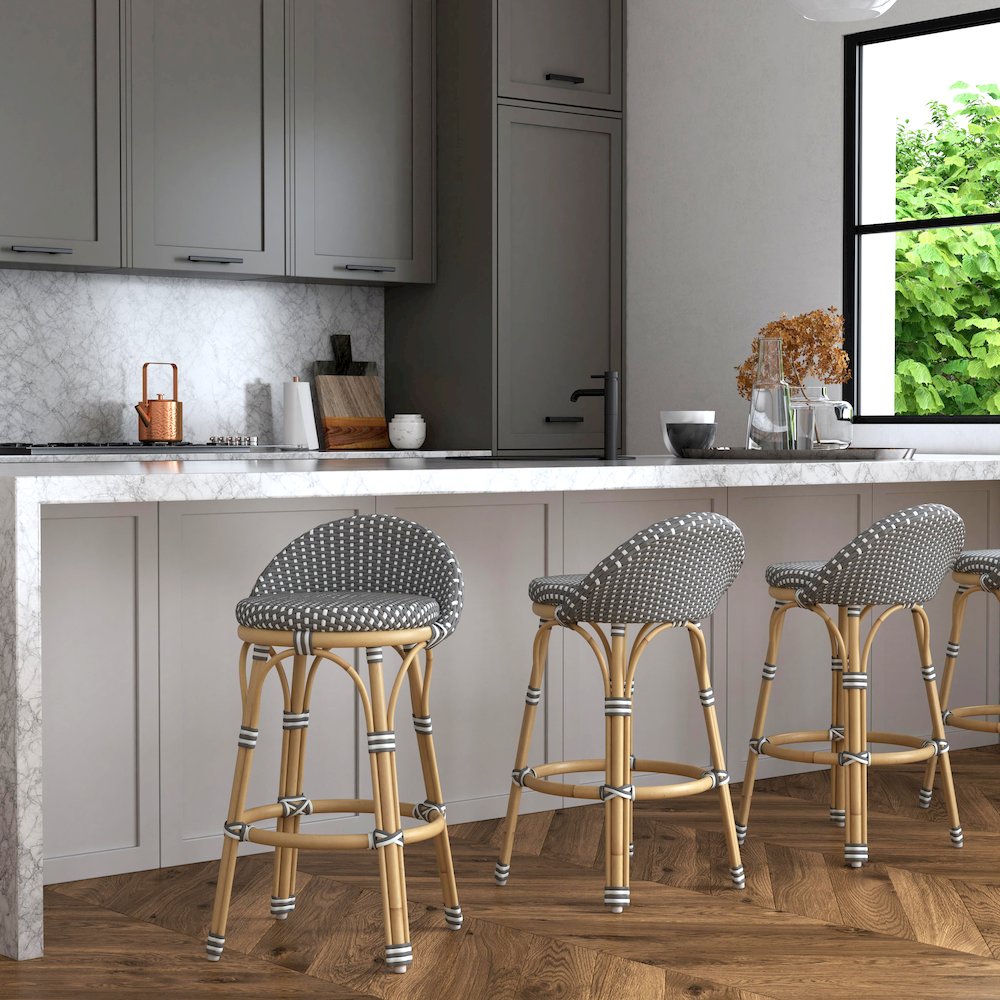 Inez 24 in. Seat Height Rattan Low Back Counter Stool, Gray. Picture 2