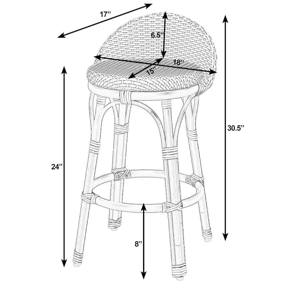 Inez 24 in. Seat Height Rattan Low Back Counter Stool, Gray. Picture 3