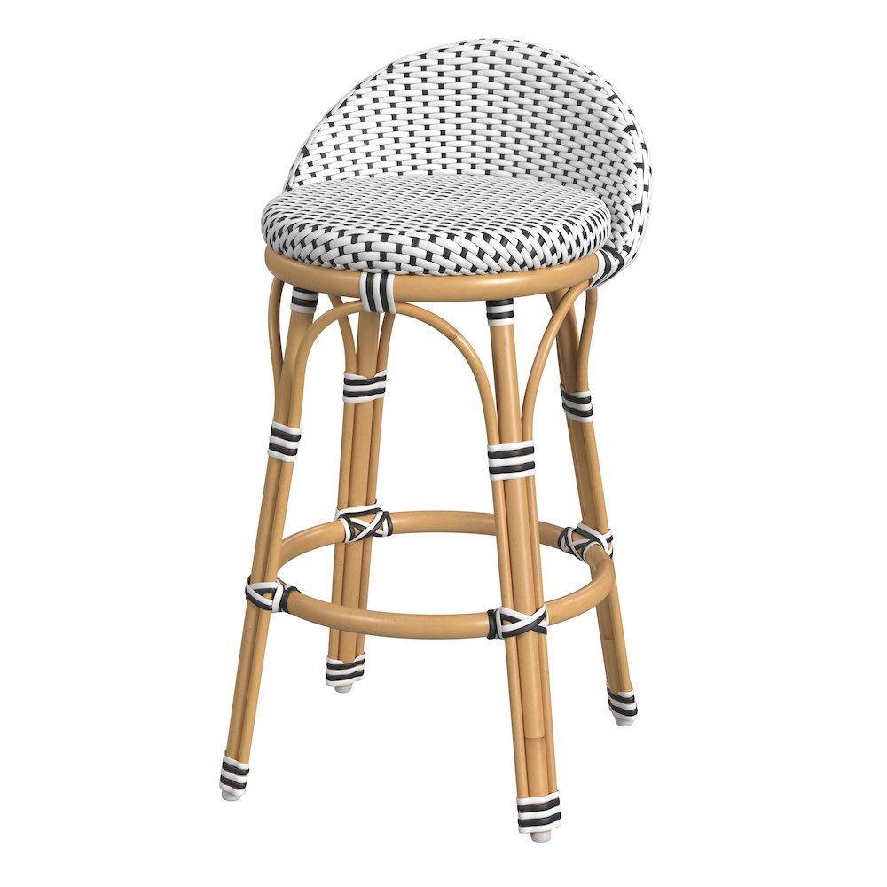 Inez 24 in. Seat Height Rattan Low Back Counter Stool, Black. Picture 1