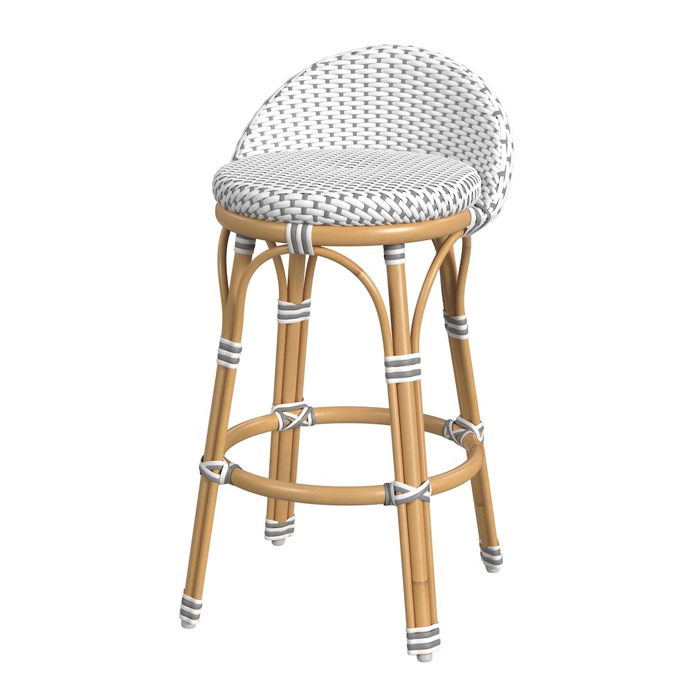 Inez 24 in. Seat Height Rattan Low Back Counter Stool, Gray. Picture 1