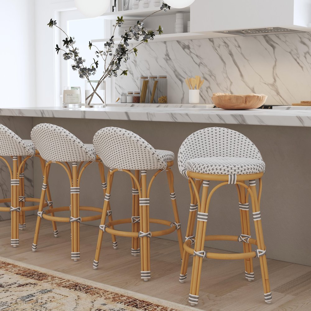 Inez 24 in. Seat Height Rattan Low Back Counter Stool, Gray. Picture 2