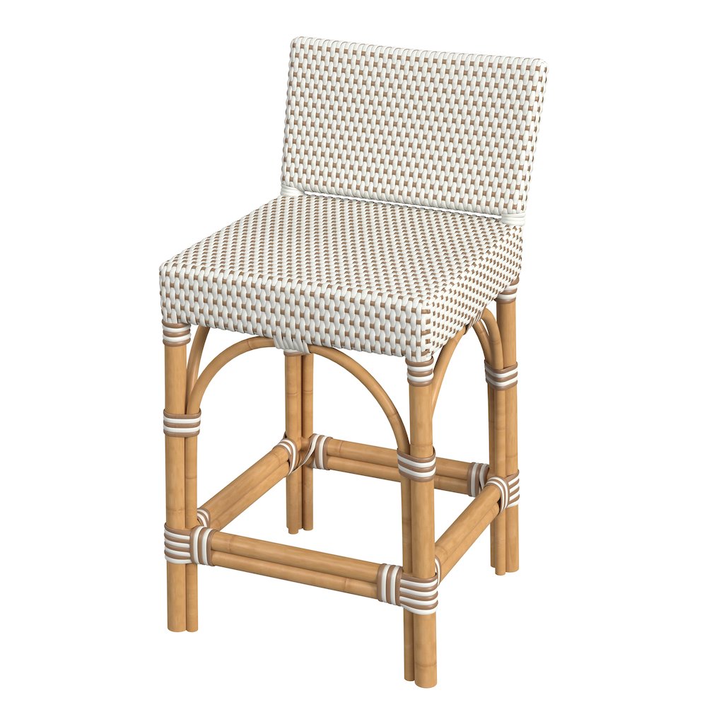Amalfi 24.5 in. Seat Height Outdoor Counter Stool, Beige and White. Picture 1