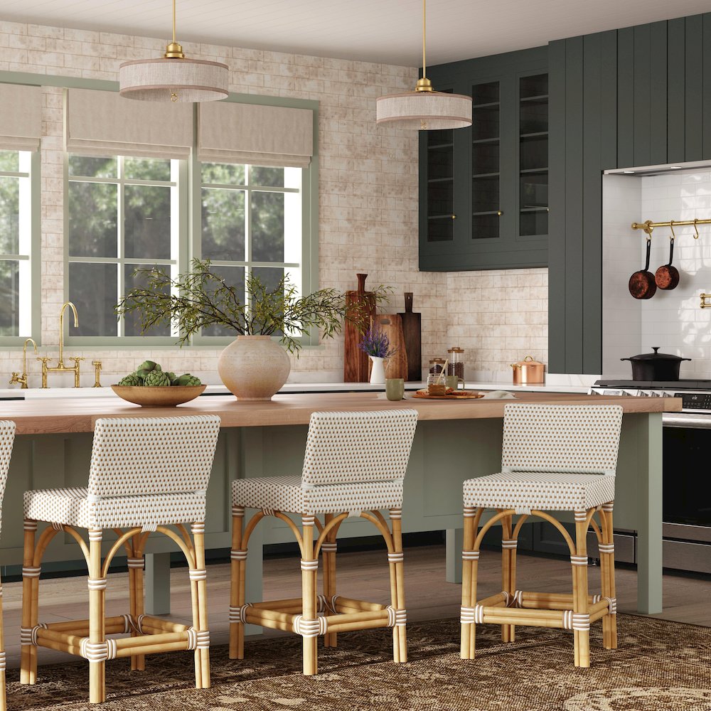 Amalfi 24.5 in. Seat Height Outdoor Counter Stool, Beige and White. Picture 8