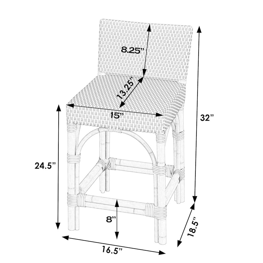 Amalfi 24.5 in. Seat Height Outdoor Counter Stool, Beige and White. Picture 3