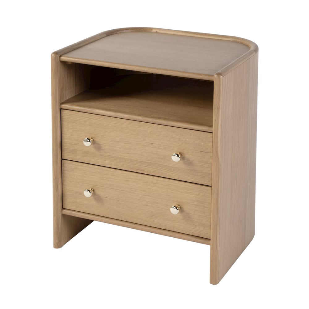 Colin 21 in. W Wood 2 Drawer Round Back Nightstand, Natural Oak. Picture 1