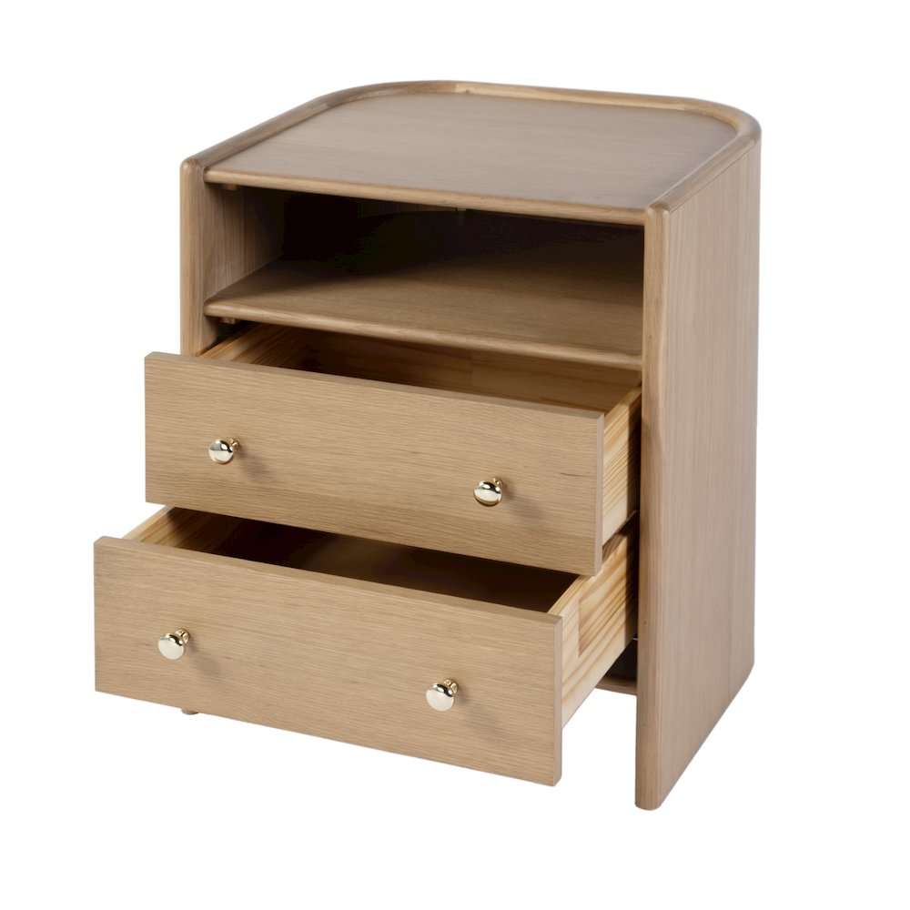 Colin 21 in. W Wood 2 Drawer Round Back Nightstand, Natural Oak. Picture 3
