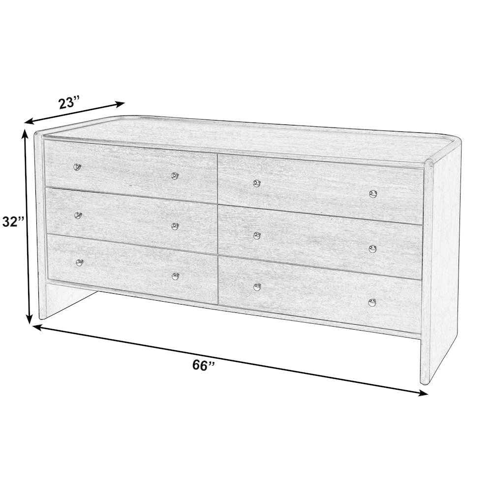 Colin 66 in. W Wood 6 Drawer Round Back Dresser, Light Brown. Picture 2
