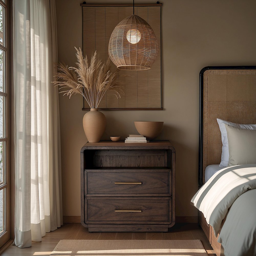 Keenan 28 in. W Rectangular Wood 2 Drawer Nightstand, Dark Brown. Picture 2