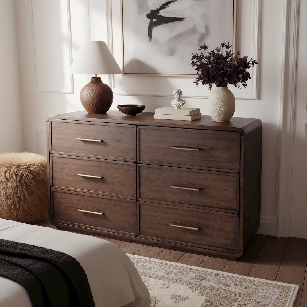 Keenan 60 in. W Rectangular Wood 6 Drawer Dresser, Dark Brown. Picture 2