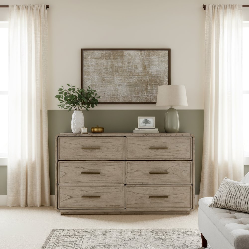 Keenan 60 in. W Rectangular Wood 6 Drawer Dresser, Medium Brown. Picture 2